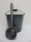 Grey enamelware pail and ladle, gray graniteware