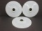 Three large milk glass disc pendant shades, 14 1/4