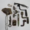 Metal parts lot with stove lifters, hook, cranks and hardware