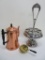 Copper coffee pot, castor set holder and burner