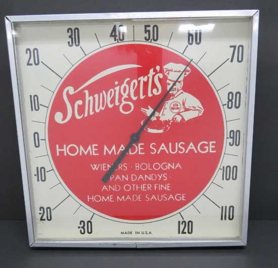 Schweigert's Home Made Sausage advertising thermometer, 12"