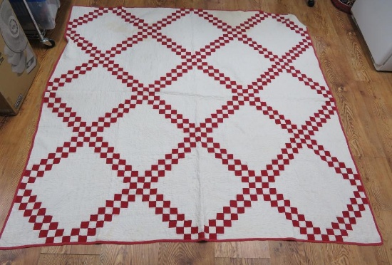 Red and White 1900's Irish Chain quilt, with appraisal