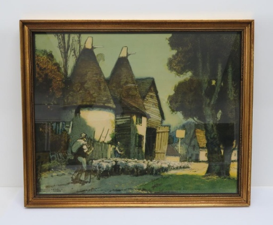 Ernest Uden lithograph print 1938, framed, Return to Sheepfold