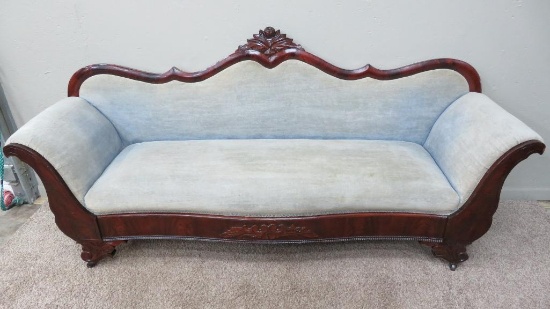 Lovely Mahogany carved couch, 77" long, back is 36" tall