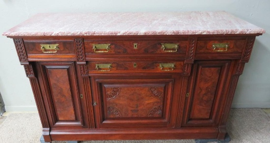 Ornate Brown marble top server, 5'