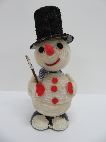 Snowman candy container, Chenille, West Germany, 8"