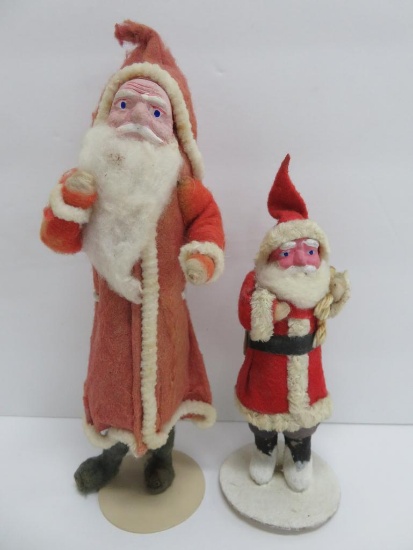 Two vintage clay face Santa Claus, 5" and 7"