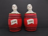 Regal China Old McDonald Pretzel and Popcorn canisters, Grandma lids, 11