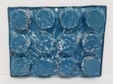 Robin egg blue swirl enamelware muffin tin, blue and grey, 11