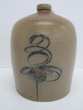 Three gallon salt glaze cobalt decorated jug, lazy 8 target