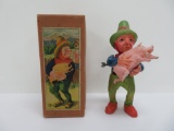 Wind up toy with box, man stealing pig, Japan