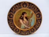 1905 Vienna Art plate, tin, cobalt rim, harpist, 10
