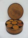 Wooden spice set, round wooden box with eight round spice boxes