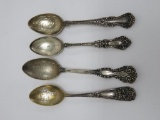 Four sterling silver souvenir spoons, Wisconsin, Iowa and Michigan, etched bowls