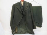 Mens tuxedo, early tails, green, three piece suit