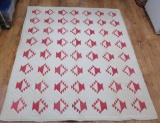 Vintage quilt, Cake Basket or May Basket, red and white, c 1890