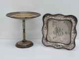Two sterling serving pieces, tray and tidbit pedestal