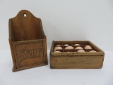 Star Egg Carrier Tray & Salt box, wooden with stencil writing