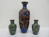 Three cloisonne vases, 7