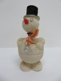 Flocked snowman candy container, Western Germany, 8