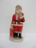 Plaster vintage Santa claus and chimney with crushed velvet trim, 13