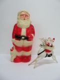 Vintage light up Santa and Santa riding reindeer, plastic