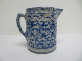 Blue spongeware milk pitcher, 6 1/2