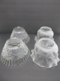 Two pair of floral glass etched light fixture shades