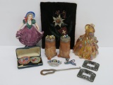 Vanity and signed jewelry lot, figurines and pins