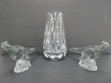 St Louis Crystal vase and two crystal pheasants