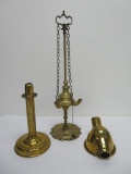 Brass candle and lantern lot, whale oil
