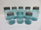 8 Blue Ball canning jars, quart and pint
