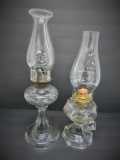Two antique glass oil lamps, 14 1/2