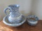 Blue and white Spongeware pitcher, bowl and spittoon set