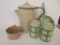 Cream and Green enamalware, green mottled and range shakers