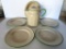 Cream and Green enamalware, graniteware, perculator, plates and oval bowl