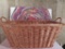 Vintage wicker wash basket and round rug
