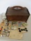 Vintage wood sewing box and vintage buttons
