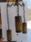 Vintage MCM hanging three pendant fixture, wrought iron, working