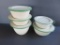 Five Cream and Green enamelware graniteware covered dishes