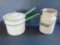 Cream and Green enamelware graniteware double boiler and cream can