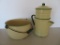 Cream and Green enamelware graniteware coffee boiler and kettle