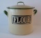 Cream and Green enamelware Flour container, 7 1/2