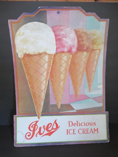 Ives Ice Cream cardboard sign, 14 1/2" x 20 1/2"