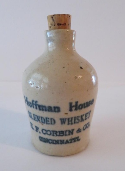 Hoffman House Blended Whiskey miniature stoneware jug, HF Corbin, 3"