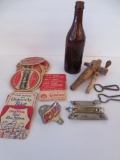 Vintage beer and Coca Cola lot, Finke-Uhen bottle, openers and coasters