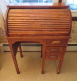 Childrens size roll top desk, oak