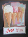 Ives Ice Cream cardboard sign, 14 1/2