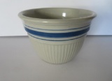 Blue banded and ribbed stoneware bowl, 7