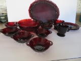 Ruby glass berry set, sugar/creamer and Cape Cod platter/plates